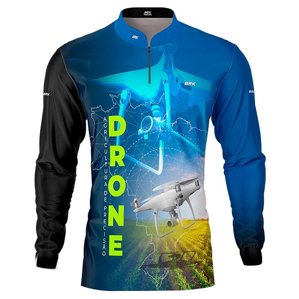 Camisa Agro BRK Azul Drone Agricultura de Precisão com UV50 +