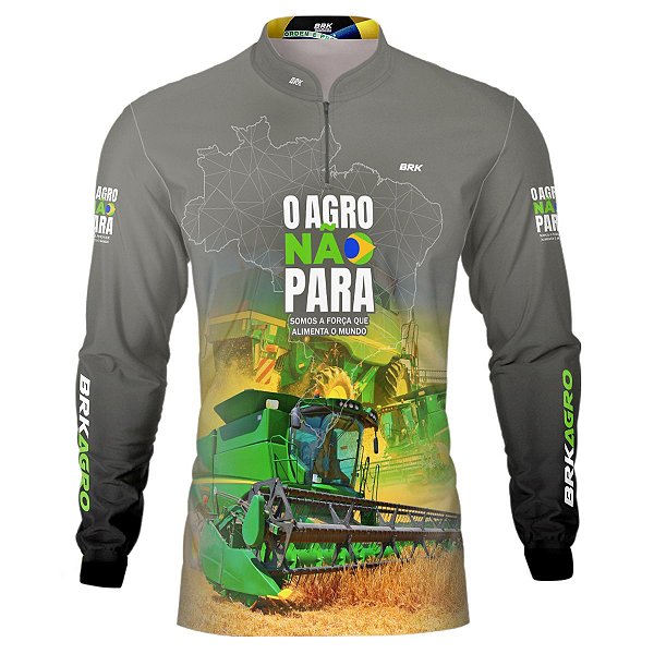 Camisa Agro BRK  Cinza Claro Agro Não Para - Verde com UV50 +