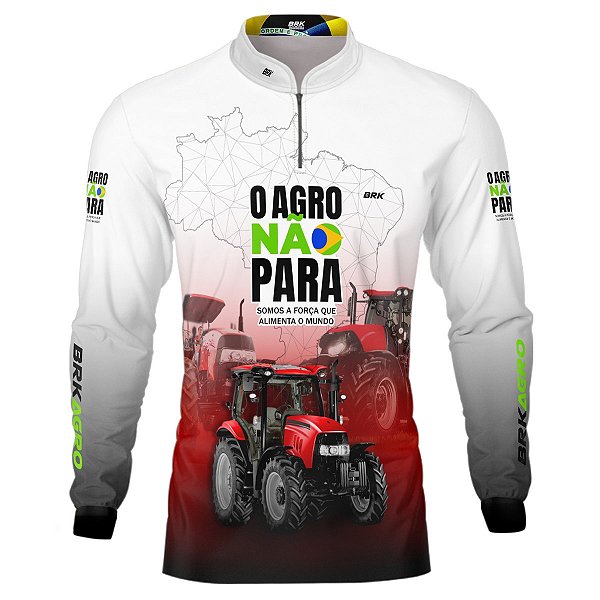 Camisa Agro BRK Branca e Vermelha  O Agro Não Para com UV50 +