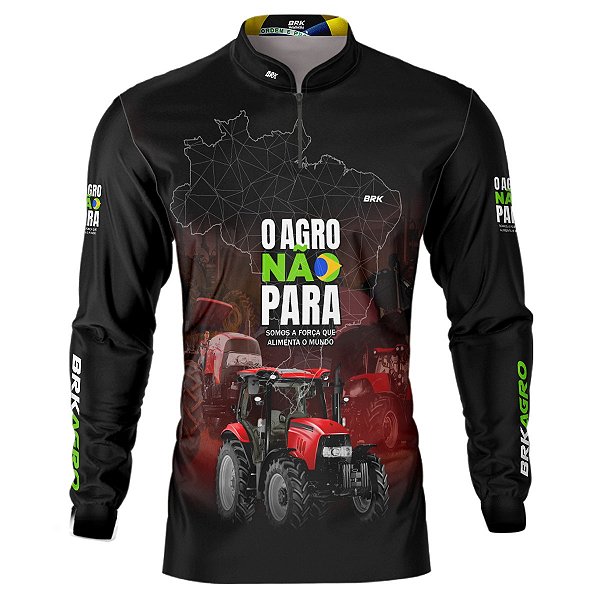 Camisa Agro BRK Preta e Vermelho O Agro Não Para com UV50 +