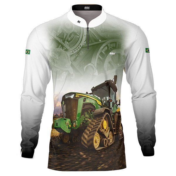 Camisa Agro BRK Branca Trator Verde com UV50 +