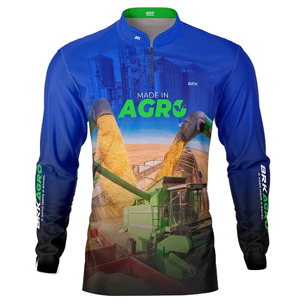 Camisa Agro BRK Azul Made in Agro Cultivo de Soja com UV50 +