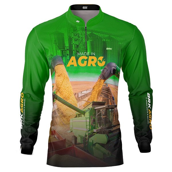 Camisa Agro BRK Verde Made in Agro Cultivo de Soja com UV50 +