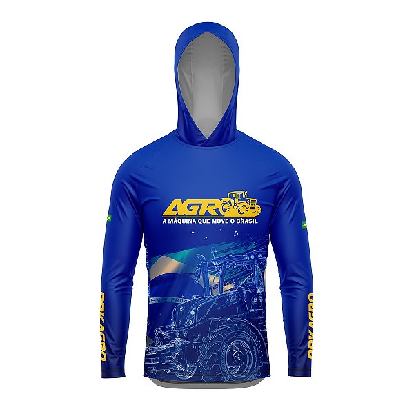 Camisa com Capuz Agro Brk Azul Clean Trator com UV50+