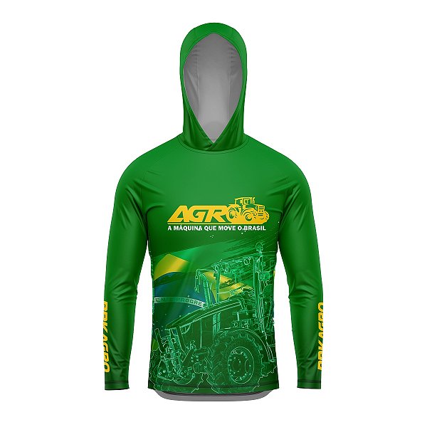 Camisa com Capuz Agro BRK Verde Clean Trator com UV50 +