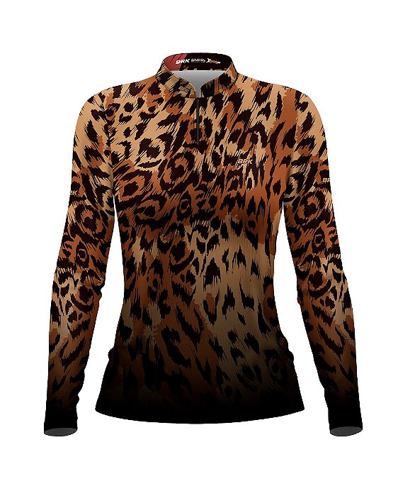 Camisa Country BRK Feminina Estampa de Onça com UV50 +