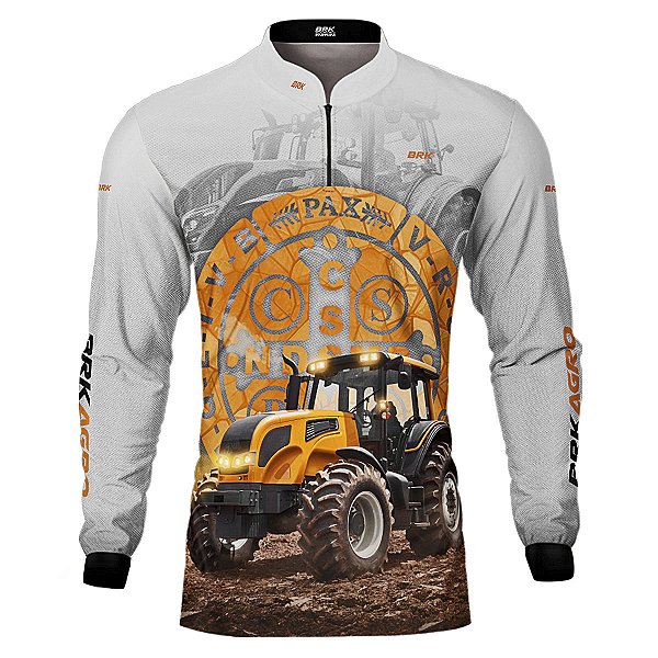 Camisa Agro Brk Trator São Bento Amarelo e Branco com UV50+
