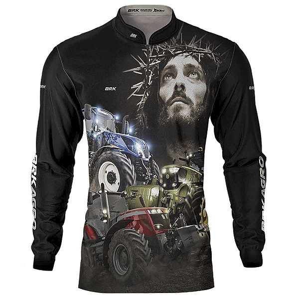 Camisa Agro BRK Trator Jesus Preta com Proteção UV50+
