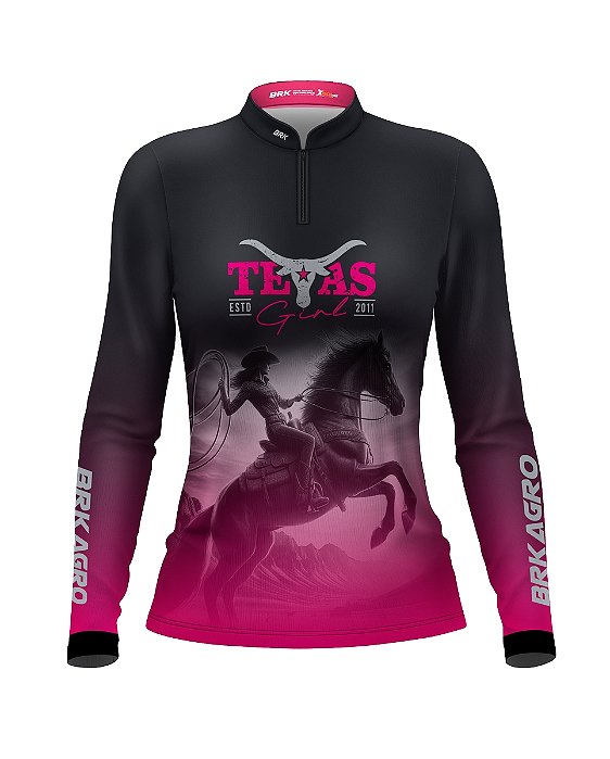 Camisa Feminina Brk Texas Girl Preta e Rosa UV50+