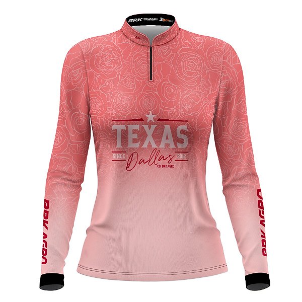 Camisa Agro Feminina BRK Rosa Texas Dallas com UV50+