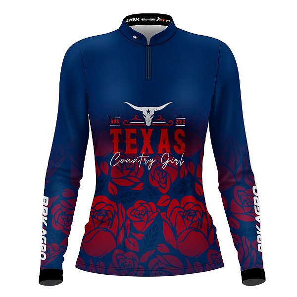 Camisa Agro Feminina BRK Texas Country Girl Azul com UV50+