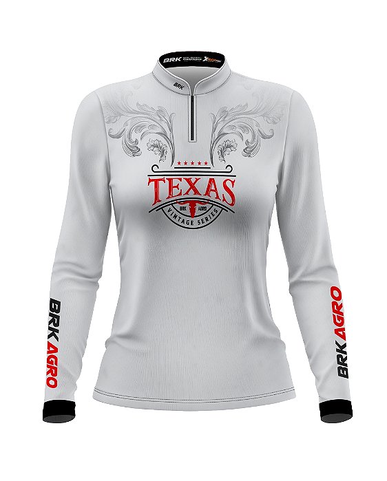 Camisa Agro Feminina BRK Texas Vintage Branca com Proteção UV50+