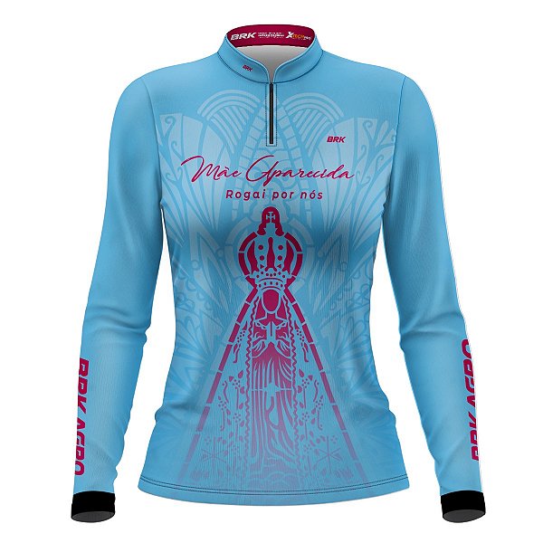 Camisa Agro Feminina BRK Mãe Aparecida Azul Clara com UV50+