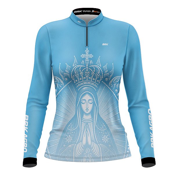 Camisa Agro Feminina BRK Nossa Senhora Azul Clara com UV50+