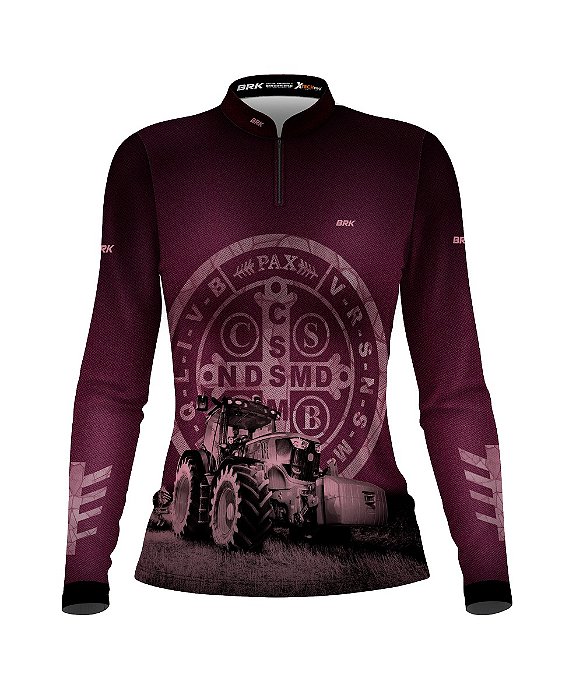 Camisa Feminina BRK Medalhão de São Bento Rosa Claro e Escuro UV50+