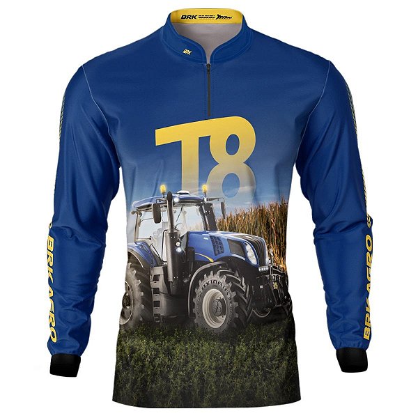 Camisa Agro BRK Trator T8 Azul com Proteção UV50+