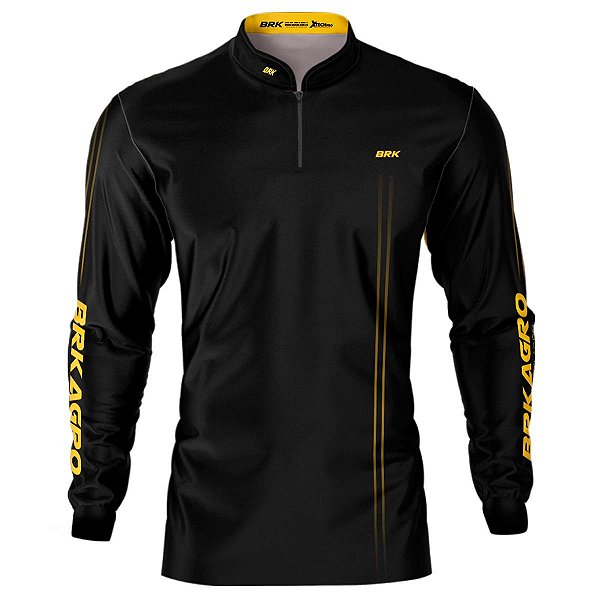 Camisa Agro Básica BRK Preto e Amarelo  com Proteção UV50+