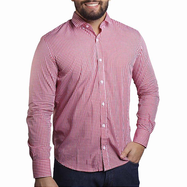 Camisa Social Xadrez BRK Manga Longa Slim Fit - Vermelha