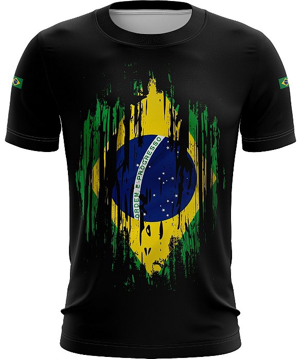 Camiseta Agro BRK Preta Grunge Bandeira Brasil com UV50 +