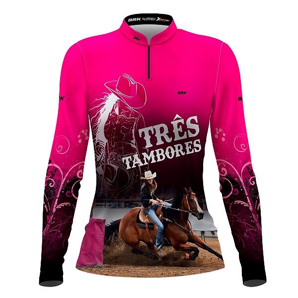 Camisa Agro Feminina BRK Campeã dos Três Tambores Rosa UV50+