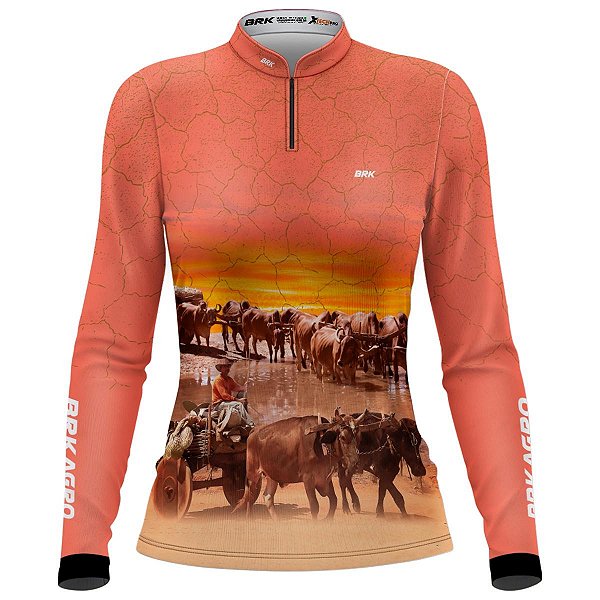 Camisa Agro Feminina BRK Rose Boiadeiro com UV50+