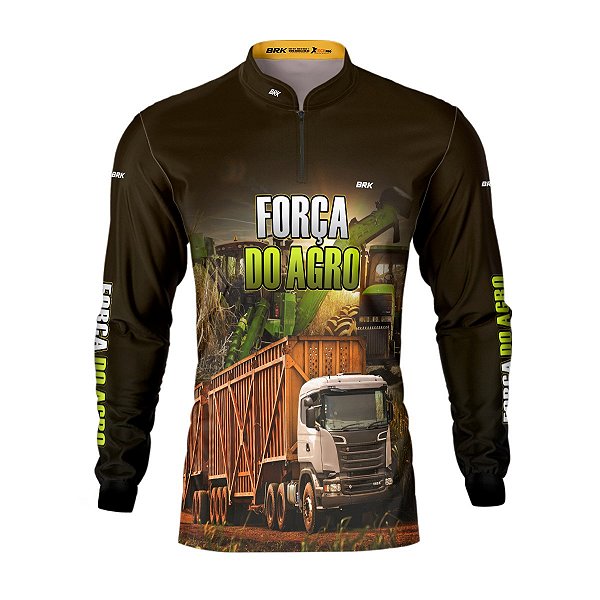 Camisa Agro Brk A Força do Agro Caminhão Colheita de Cana com UV50+