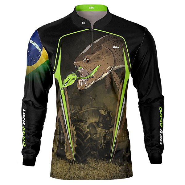 Camisa Brk Agro Preto C/ Verde Traíra com UV50 +