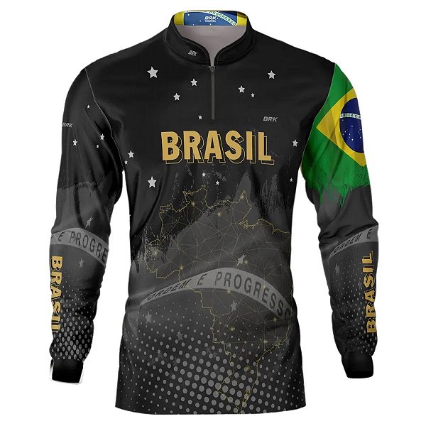 Camisa Agro BRK Preta Bandeira do Brasil com UV50 +