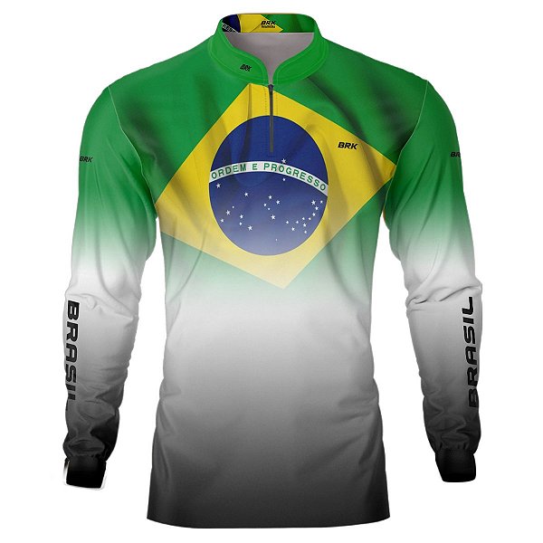 Camisa Agro BRK Verde e Branca Brasil Agro com UV50 +