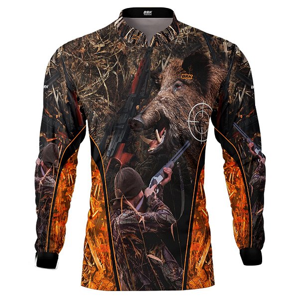 Camisa de Caça BRK Camuflado Laranja  Javali com UV50 +