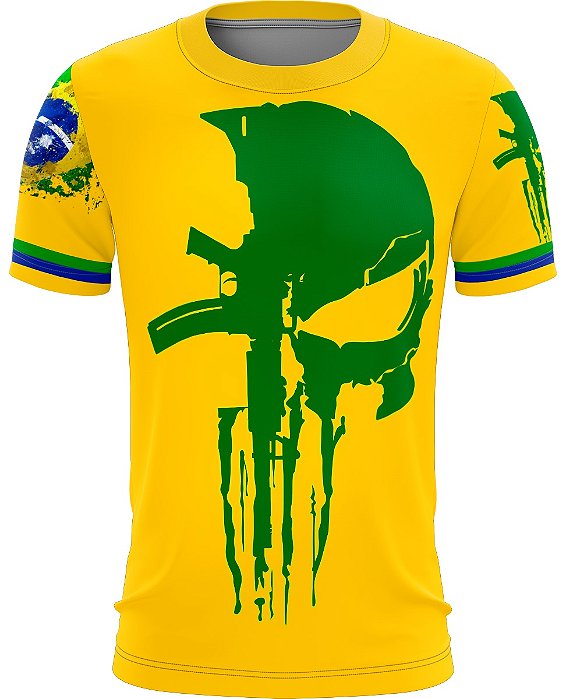 Camiseta Militar BRK Caveira Brasil Verde com Proteção Solar UV50+