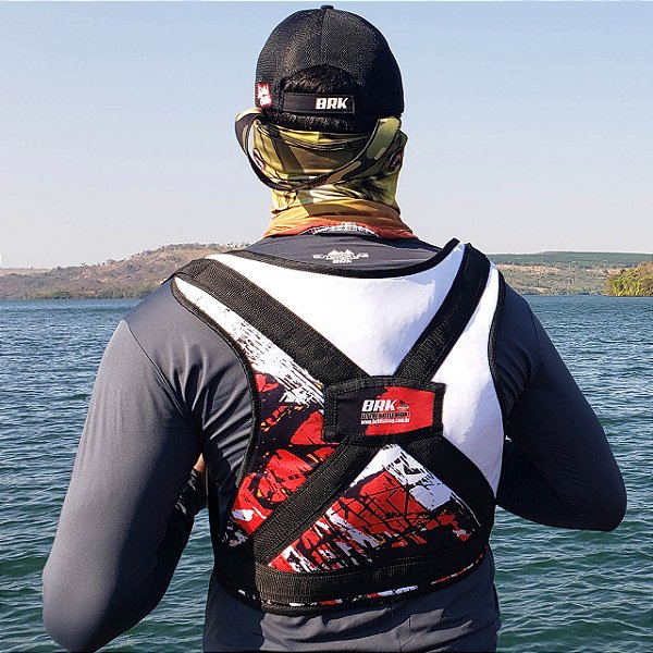 Cinto Colete Apoiador de Carretilha Pesca Pesada Brk Branco-Vermelho