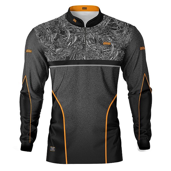 Camisa de Pesca BRK Camuflado Cinza e Laranja com UV50 +