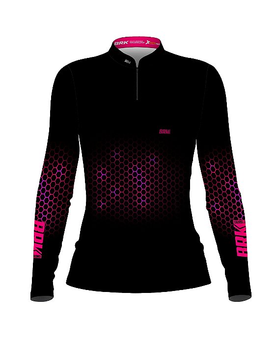 Camisa de Pesca BRK Feminina Preta Pink com UV50 +