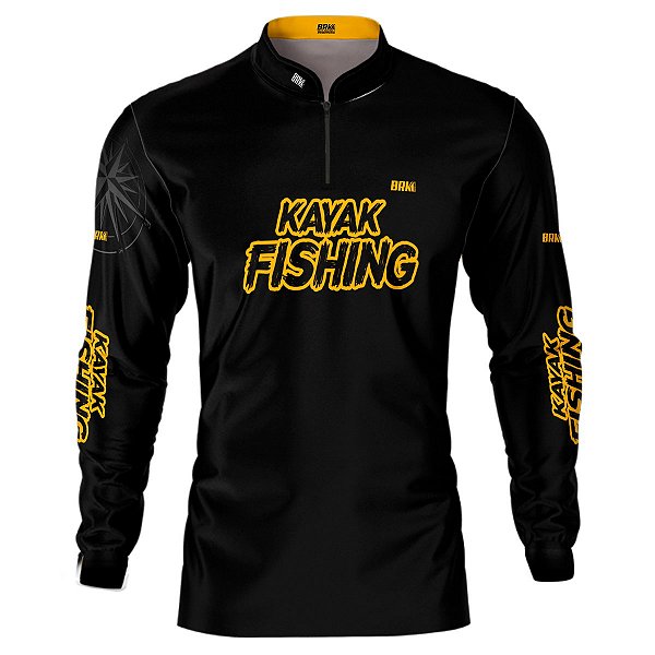 Camisa de Pesca BRK Caiaque Kayak Preta com UV50 +