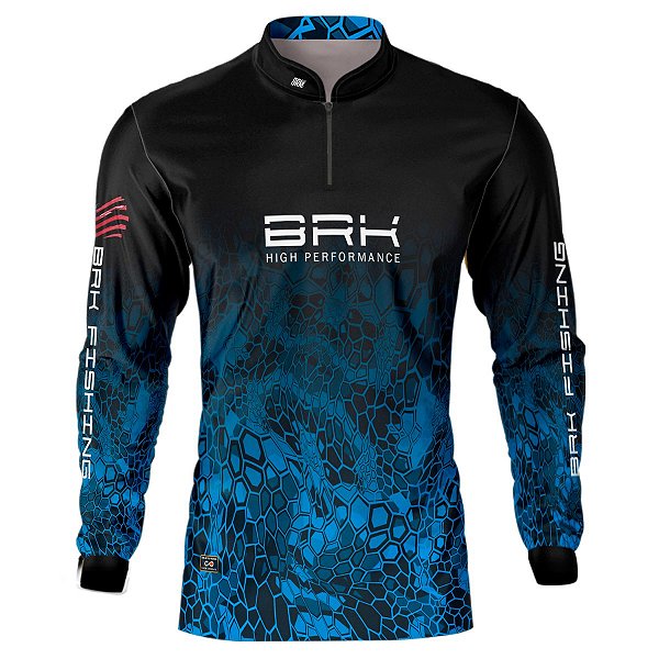 Camisa de Pesca BRK Criptek Preto e Azul com UV50 +