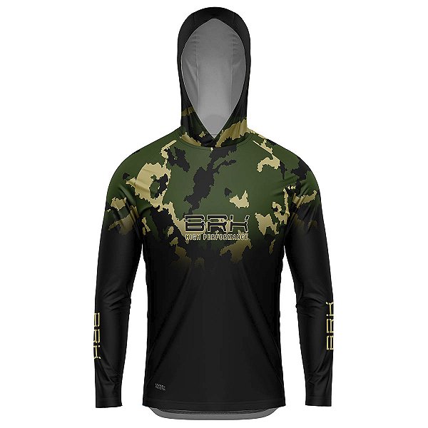 Camisa de Pesca com Capuz BRK Camuflado Verde com UV50 +