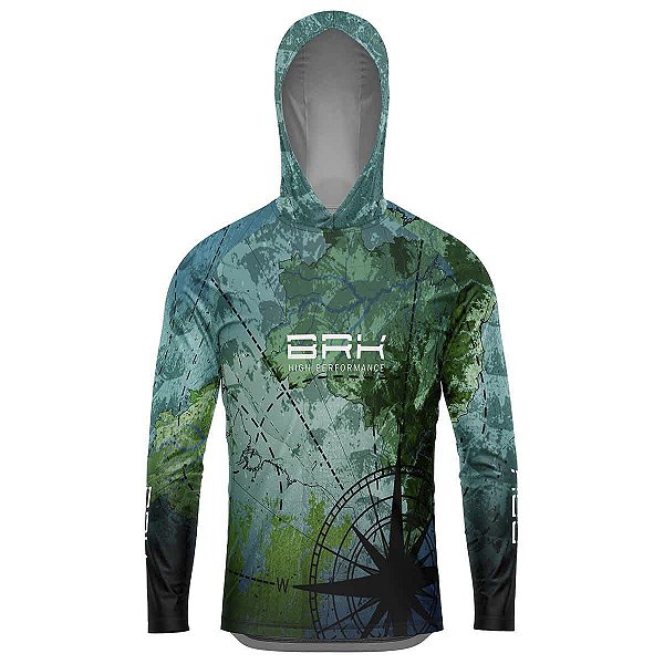 Camisa de Pesca com Capuz BRK Mapa Brasil com UV50 +