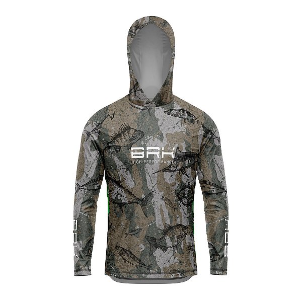 Camisa de Pesca com Capuz BRK Camuflada Peixe com UV50 +