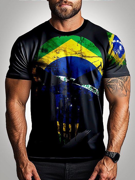Camiseta Militar BRK Caveira Front Brasil com Proteção Solar UV50+