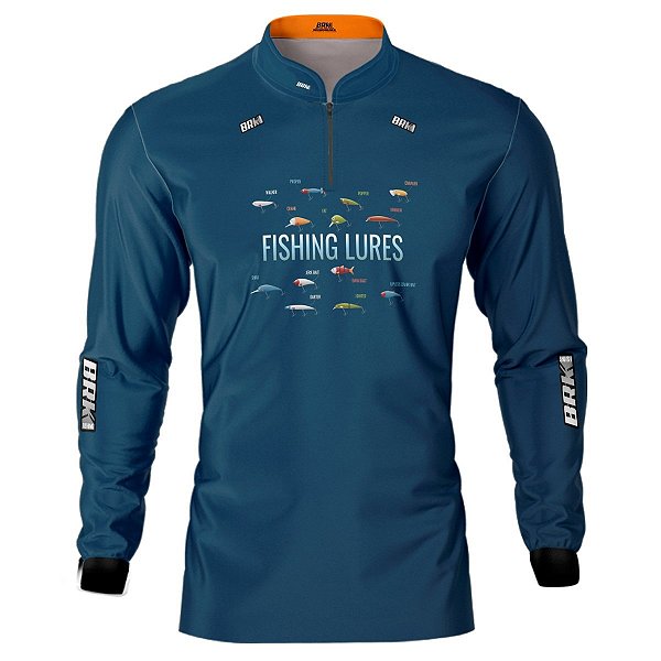 Camisa de Pesca BRK Azul Iscas Artificiais com UV50 +