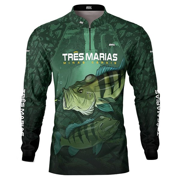 Camisa de Pesca BRK Verde Tucunaré Azul Três Marias com UV50 +