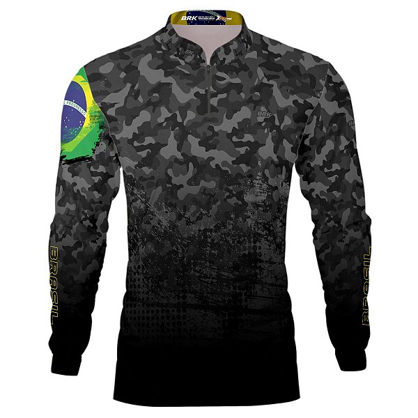 Camisa de Pesca BRK Brasil Camuflada Preto com UV50 +