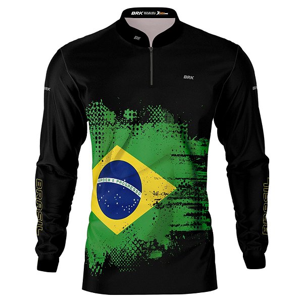 Camisa de Pesca BRK Preta Brasil com UV50 +