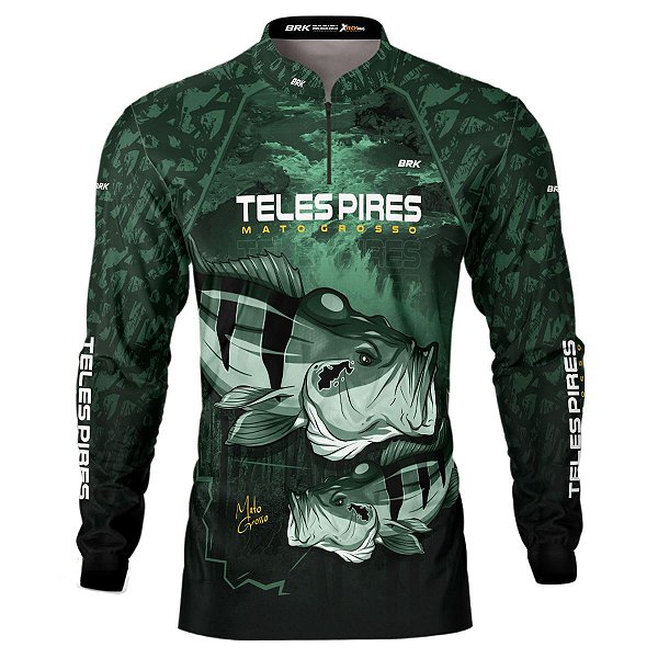 Camisa de Pesca BRK Rio Teles Pires Tucunaré Açu com UV50 +