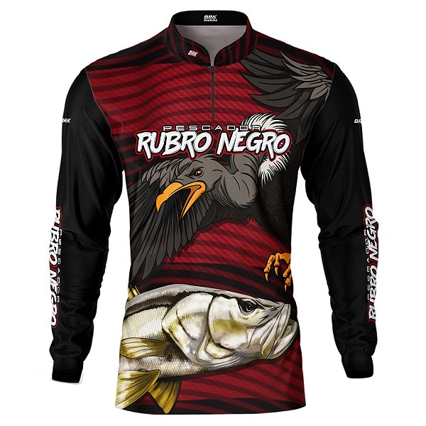 Camisa de Pesca BRK Pescador Rubro Negro Robalo com UV50 +