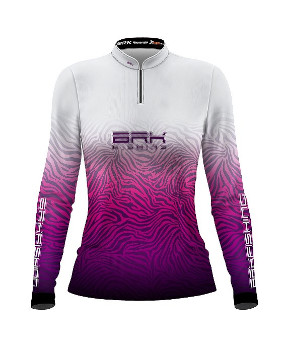 Camisa de Pesca Feminina BRK Branco e Roxo com UV50+