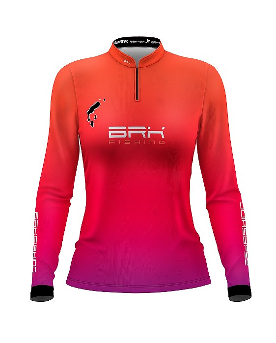 Camisa de Pesca Feminina BRK Rosa Tucunaré Azul com UV50+