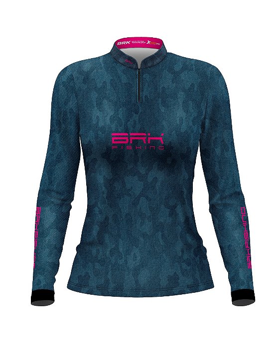 Camisa Feminina BRK Camuflada Azul Jeans com UV50+