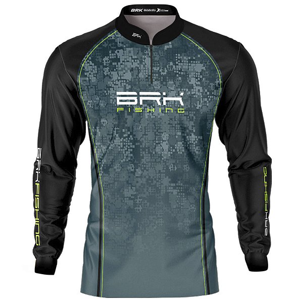 Camisa de Pesca BRK Preta e Azul Camo com Proteção UV50+
